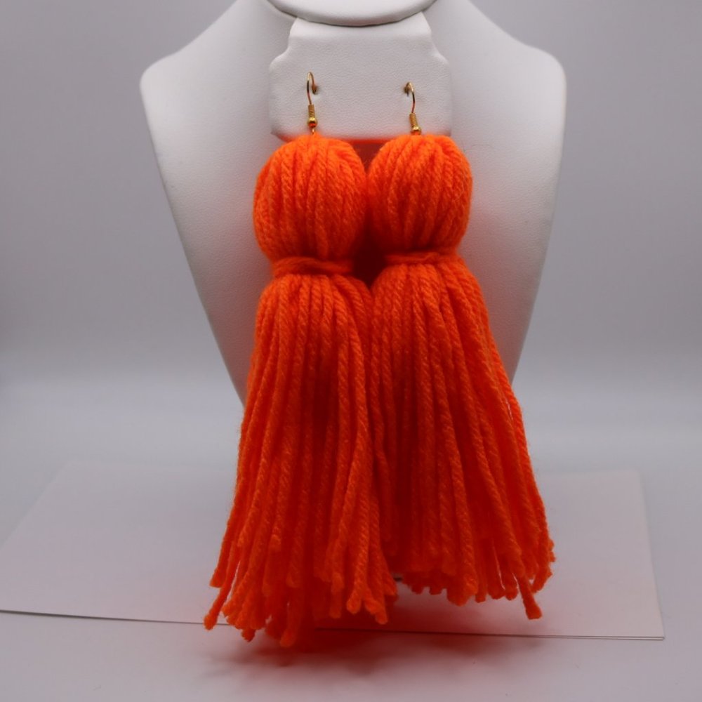 Orange Yarn Tassel Earrings
